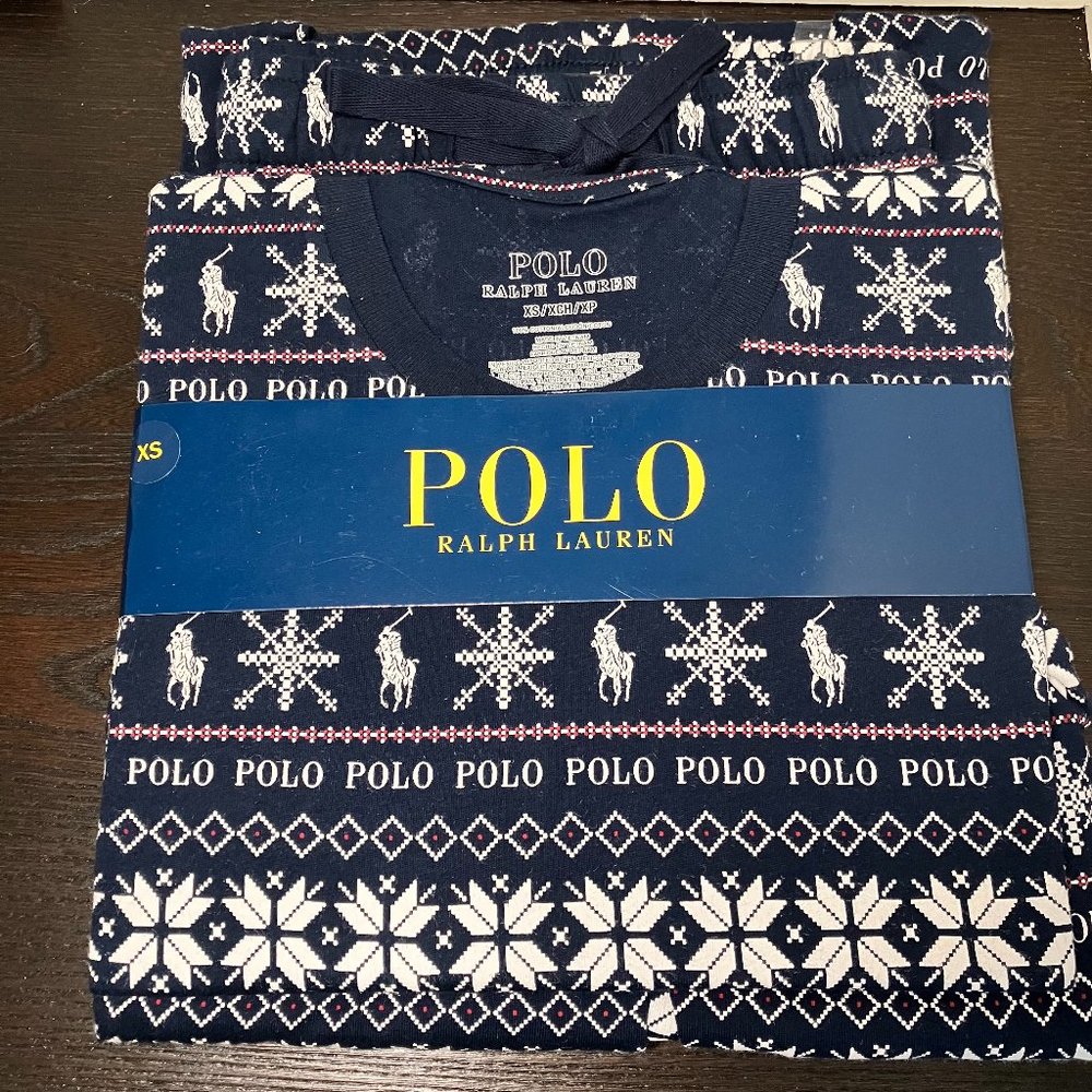 Polo Ralph Lauren Men's Pajama Set Navy Blue Logo Pony Snowflake 2 pc